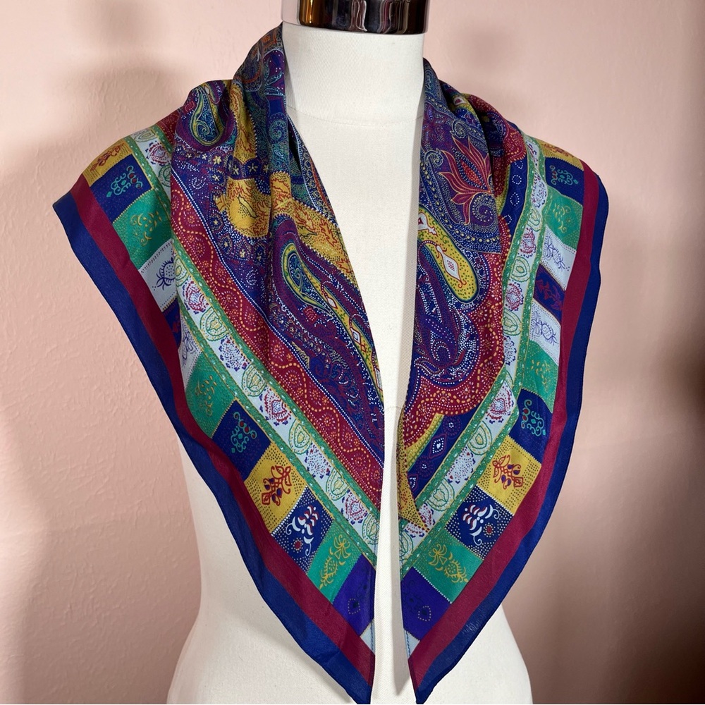 Vintage art deco mosaic jewel tone burgundy teal mod Art Deco triangle scarf